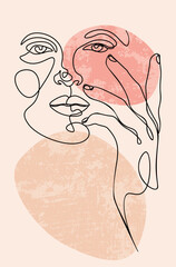 Wall Mural - Woman face and hand line art