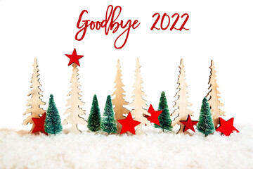 Wall Mural - Christmas Tree, Snow, Red Star, Text Goodbye 2022