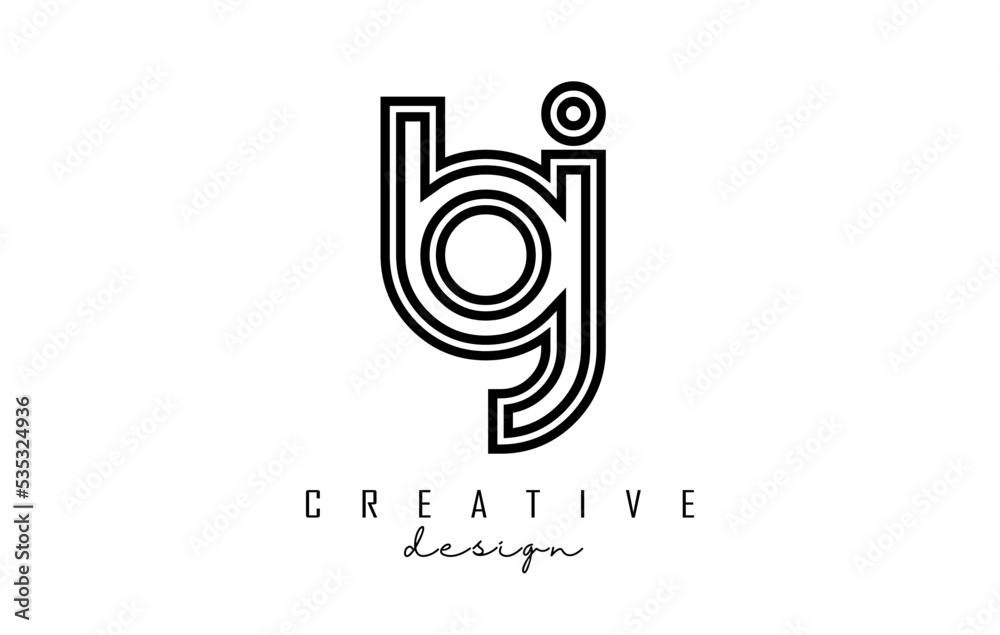Outline Letters bj b j logo with a minimalist design. Letters with ...
