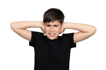 Wall Mural - Photo of adorable young happy boy looking at camera.Isolated on the white background