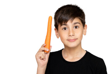 Wall Mural - Photo of adorable young happy boy looking at camera.Isolated on the white background