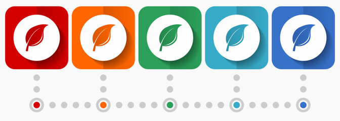 Leinwandbilder - Leaf, plant, nature vector icons, infographic template, set of flat design symbols in 5 color options