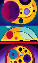 Abstract Digital Painting Circles, Geometric Modern Fauvism Art. Neo Expressionism Style Wall Art Poster, Canvas Print. Interior Decoration Template. Creative Design Abstract Background Texture