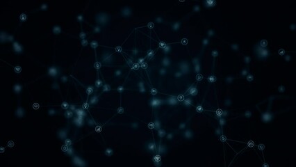 Poster - Motion graphic of Blue dot and line connection with polygonal and technology icon on abstract background concept seamless loop video