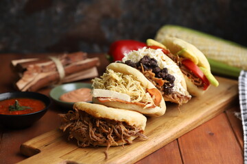 Canvas Print - arepa lunch or breakfast from colombia or venezuela filled with traditional ingredients