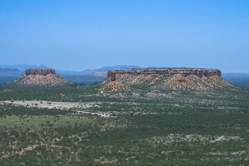 Wall Mural - Namibia, panorama of the Namib desert, wild landscape with a dirt road in background
