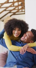 Canvas Print - Vertical video of portrait of happy african american couple