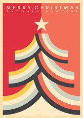 Christmas tree abstract poster or greeting card design layout. Retro vector illustration for winter holidays.