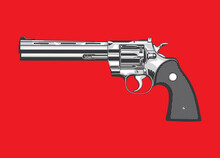 Vector Illustration Of A Сolt Magnum Revolver On A White Isolated Background In Monochrome