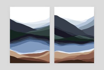 Wall Mural - mountain landscape posters. geometric minimal contemporary scandinavian rock lake background art. ve