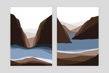 Wall Mural - mountain landscape posters. geometric abstract minimal contemporary scandinavian rock lake backgroun