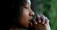 Pensive Black Woman Praying. Thoughtful African Person Seeking Help