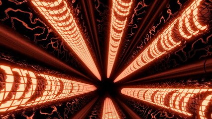 Poster - Flying into spaceship tunnel, sci-fi spaceship corridor. Design. Abstract interior of an alien space ship.