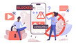 © lembergvector - Blocked online social media content, internet restriction for mobile app vector illustration. Cartoon tiny people sitting on lock near big phone with exclamation mark and censored word on screen