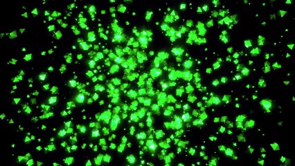 Poster - Explosive flow of luminous particles in space. Motion. Stream of luminous particles gathers at point before explosion. Flow of particles before explosion in space