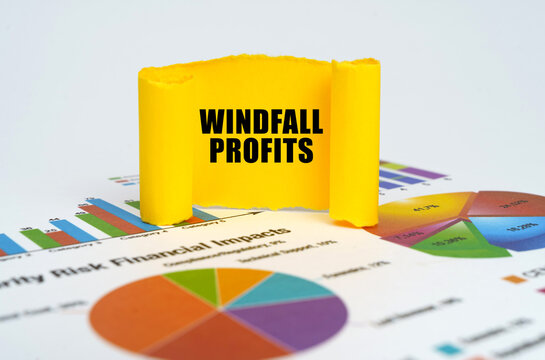 Against the background of graphs and charts, a yellow paper plate with the inscription - Windfall profits