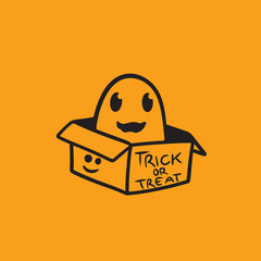 Ghost In Suprised Box Halloween Vector Cute Mascot Logo Illustration