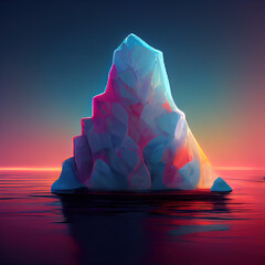 Wall Mural - Bright colorful iceberg in neon colors. Iceberg at night in calm water. Digital illustration.