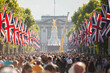 LONDON, ENGLAND- 2 June 2022: People gathered on the mall for the Queen's Platinum Jubilee in London