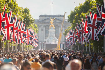 london, england- 2 june 2022: people gathered on the mall for the queen's platinum jubilee in london