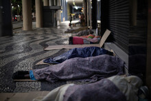 Homeless People Sleeping In The Streets Of Rio De Janeiro, Brazil.