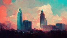Charlotte City Landscape, Charlotte Cityscape Painting Illustration.