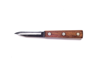 old kitchen knife with wooden handle isolated on white background.