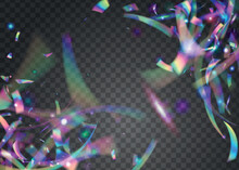 Falling Glitter. Light Tinsel. Digital Foil. Iridescent Sparkles. Pink Retro Background. Blur Prismatic Sunlight. Bright Art. Metal Design. Violet Falling Glitter