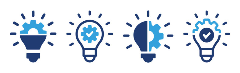 Innovation icon set. Light bulb with cog symbol vector illustration.