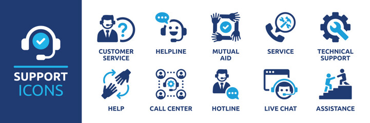 customer service and support icon set. containing helpline, mutual aid, service, technical support, 