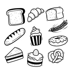 Wall Mural - Set of bakery doodle illustration isolated on white background