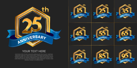 set of anniversary with gold color and blue ribbon can be use for celebration event