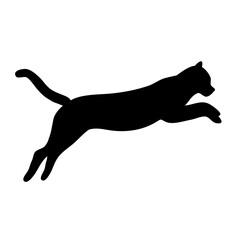 Sticker - Vector flat hand drawn jumping cat silhouette isolated on white background