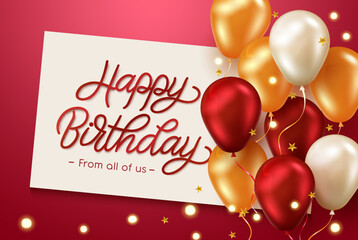 birthday greeting vector template design. happy birthday text in board empty space with red and gold