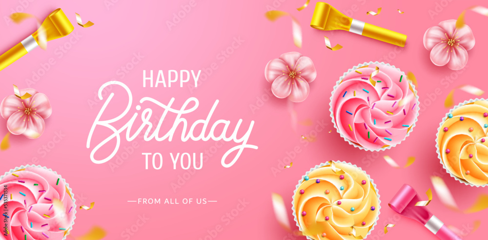 Birthday vector background design. Happy birthday greeting text with ...