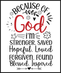 Wall Mural - Because of God I am stronger. Christian Sayings and Bible Verse. Christian Quotes Hand Lettering Scripture Quote. Christian Poster, T shirt, Banner, Wall Art.