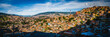 aerial panoramic view of Medellin Comuna 13 neighbourhood Colombia 