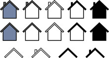 Simple House And Roof Clipart Set - Outline, Silhouette & Color
