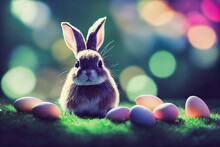 Cute Easter Bunny With Dyed Colorful Eggs For Holiday Springtime Easter Celebrations Generative AI