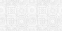 Granny Square Crochet. Seamless Pattern Background. Knitted Wear. Folk Art Motif With Flowers. Vector Illustration