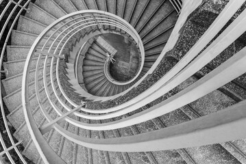 Poster - Empty modern spiral stairway, viewed from top