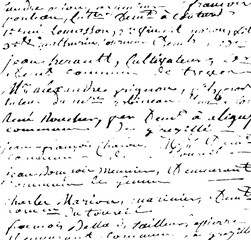 Aufkleber - Calligraphic handwritten letter black ink on white sheet background. Old illegible text pattern.