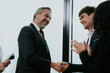 © chokniti - professional business people shaking hands in the office. Finishing successful meeting. businessman persons handshake with partner teamwork, concept of partnership approve a job agreements deal