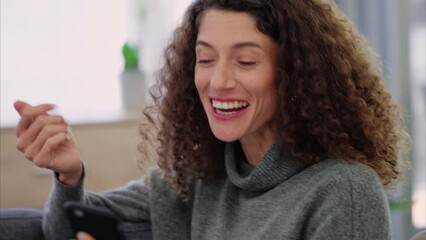 Poster - woman, phone and video call talking in happy conversation on app on internet for communication. lady
