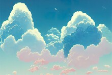 Dense Cumulus Clouds On A Clear Blue Sky. Space For Text. Background.. High Quality Illustration