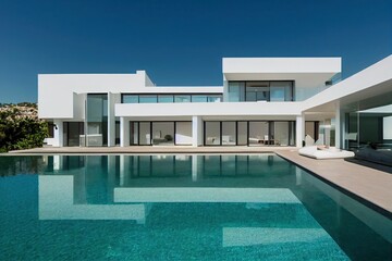Poster - Contemporary white house with pool