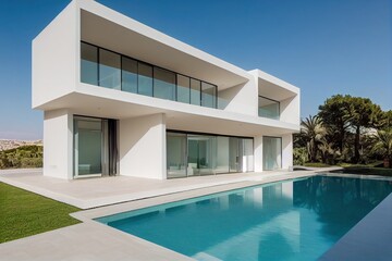 Fototapete - Contemporary white house with pool