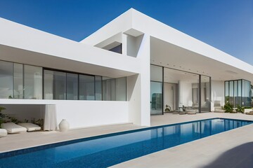 Fototapete - Contemporary white house with pool