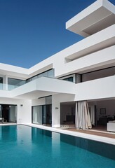 Wall Mural - Contemporary white house with pool