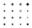 © Vector Tradition - Star twinkle icons, sparkle shine flashes and light bright sparks, vector symbols set. Magic glitter of star twinkle and holiday starburst with glow flare effect, shiny firework sparkles and sparks